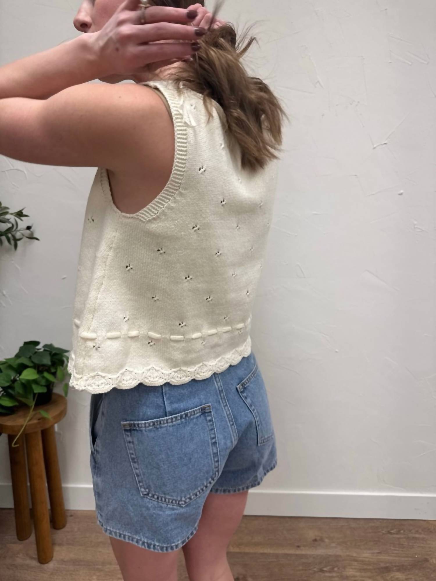 WISHLIST Scallop Hem Sweater Tank in dark natural - women's tank top - detail view