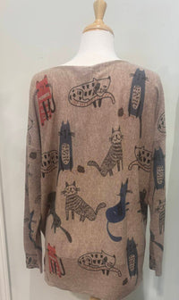 Shana Apparel Cat Print Sweater - women's sweater - alternate view