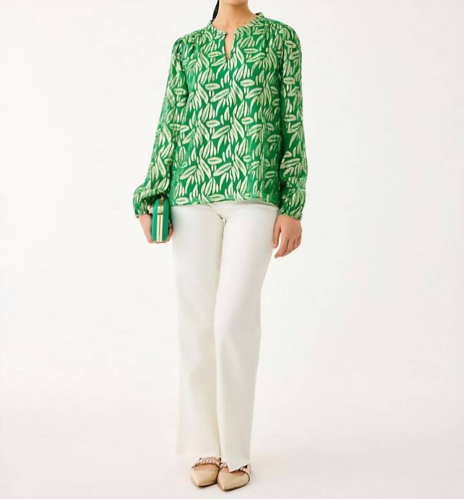 Lilly Pulitzer GIANA LONG SLEEVE SILK TOP in green - women's blouse - view 5