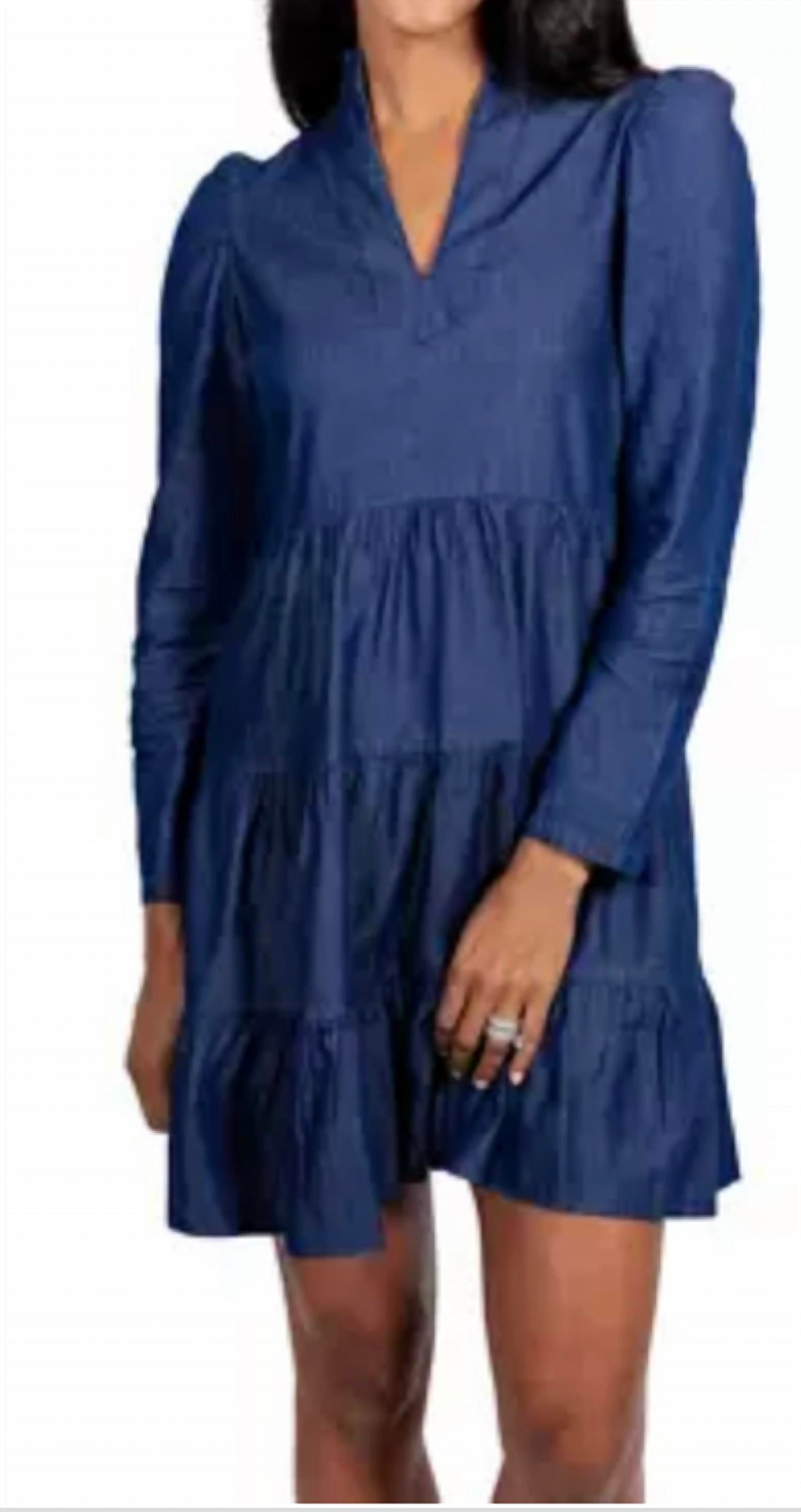 Sail To Sable - Dark Chambray Long Sleeved Dress
