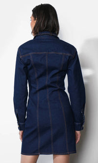 GREYLIN Calista Button Up Denim Dress in blue - women's dress - detail view