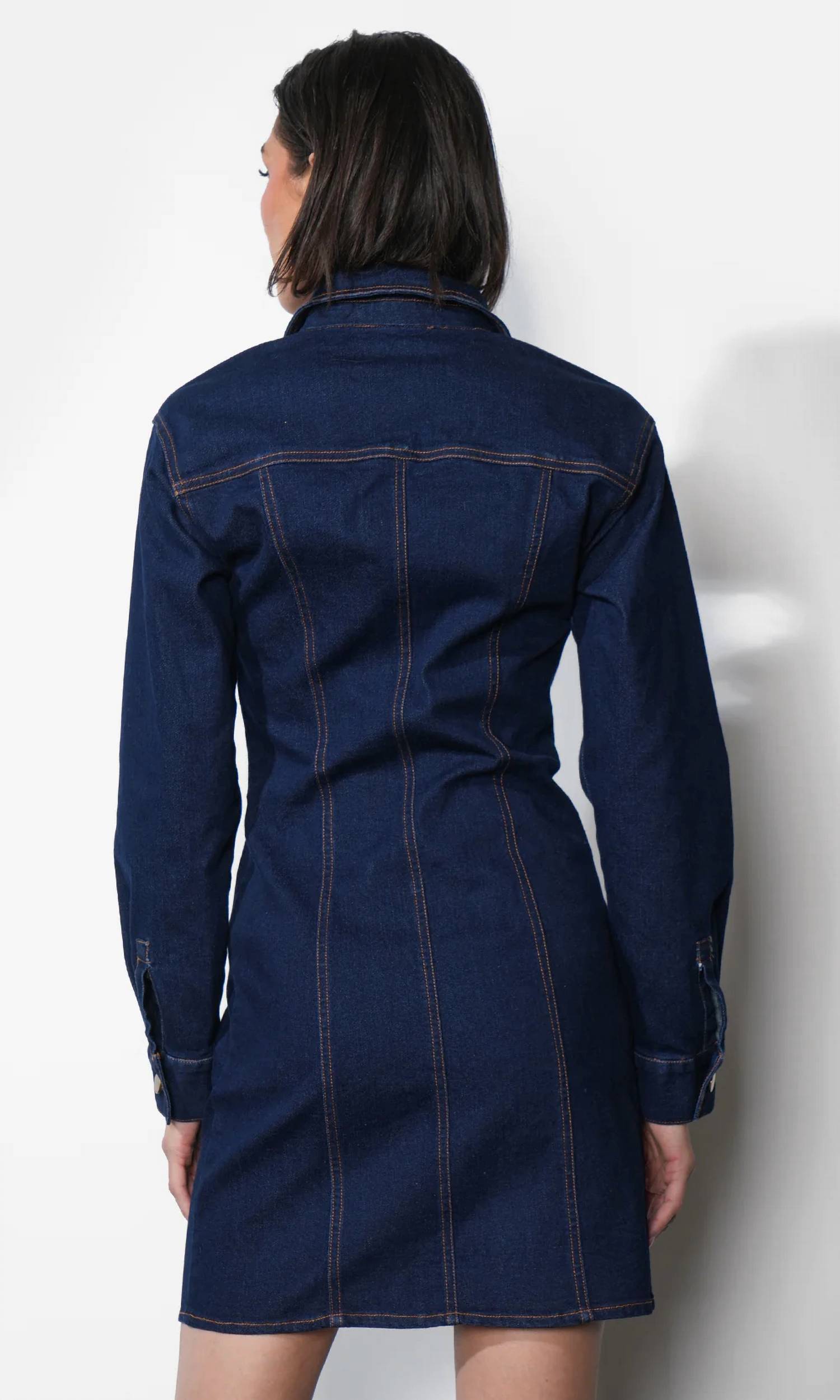 GREYLIN Calista Button Up Denim Dress in blue - women's dress - detail view