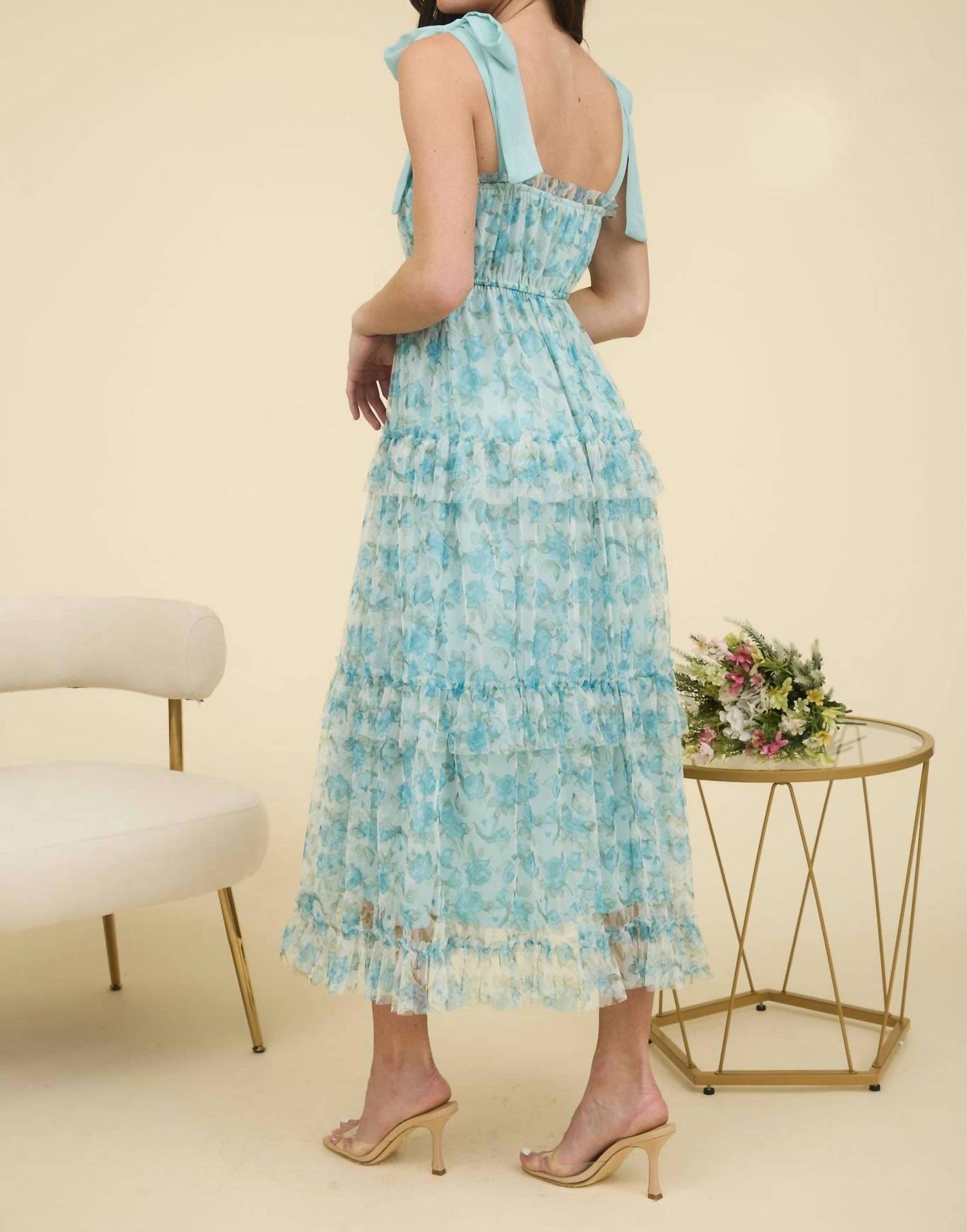 Blu Pepper - Carma Floral Tie Strap Ruffle Trim Tiered Maxi Dress