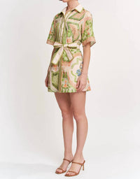 En Saison Sariyah Mini Shirt Dress in ivory olive multi - women's dress - detail view