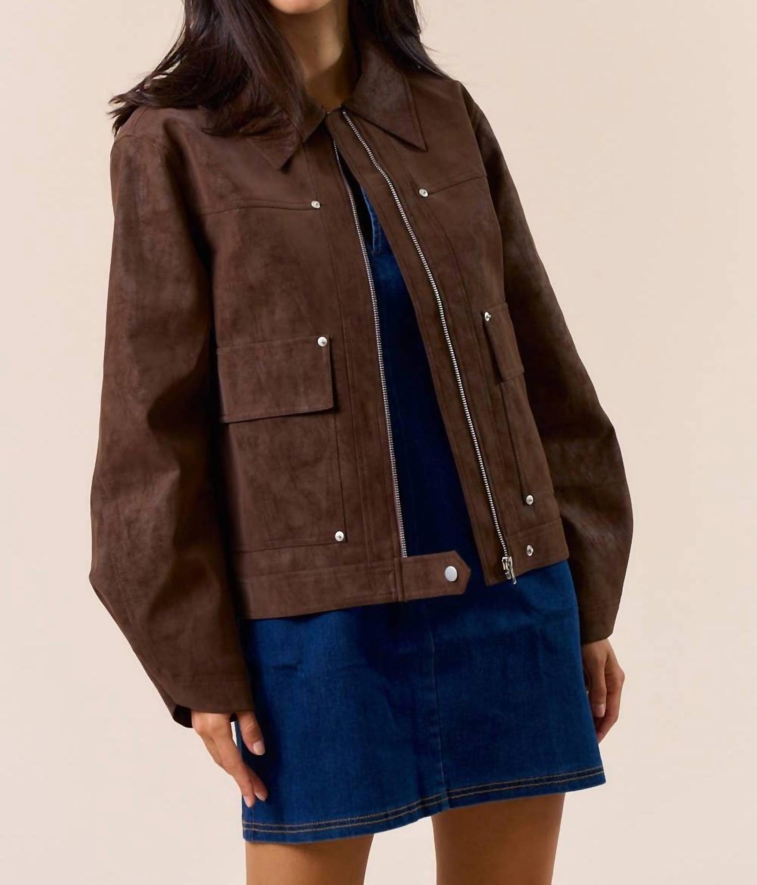 Lalavon - Faux Suede Elevated Utility Jacket