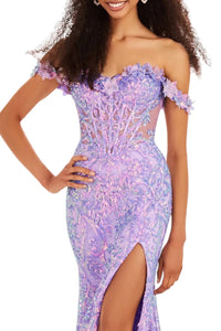 Ellie Wilde - Off-the-shoulder 3d Floral Prom Dress