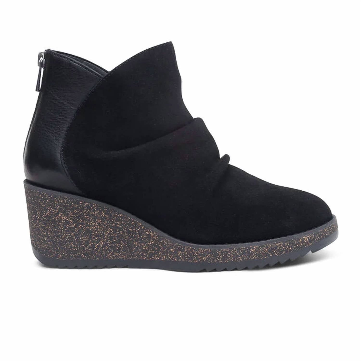 Aetrex Women's Kara Ankle Wedge Boot in black - women's shoe - detail view