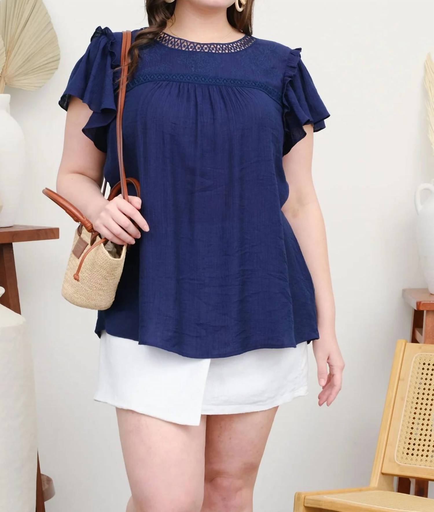Blu Pepper - Embroidered Detail Top - Plus
