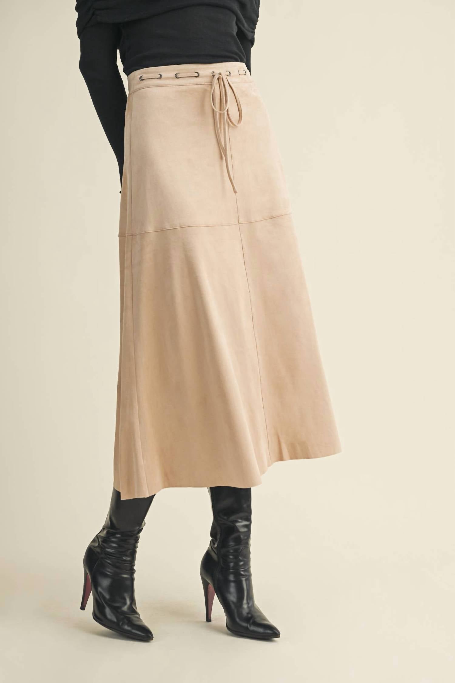 Mustard Seed - Drawstring Suede A Line Skirt