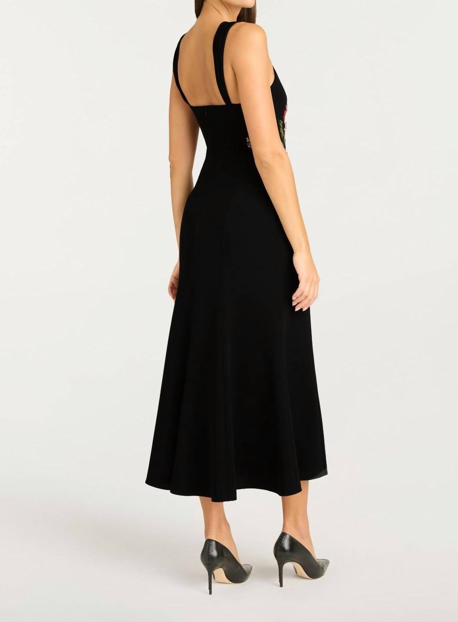 cinq a sept Floral Mixed Media Andre Midi Dress in black multi - women's dress - alternate view