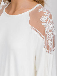 Surelymine - Lace Sleeve Top with Balloon Sleeves