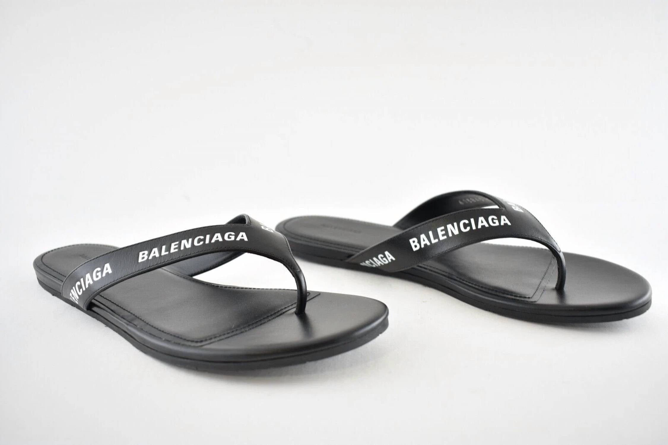 Balenciaga - Women's Leather Logo Printed Flip Flops
