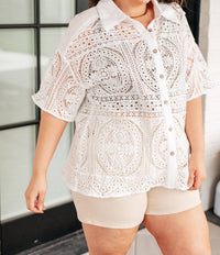 Very J - Head in the Clouds Lace Button Down