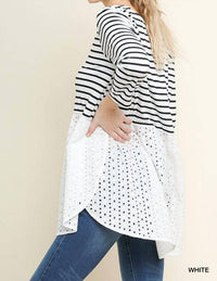 Umgee - Striped & Eyelet Babydoll Top