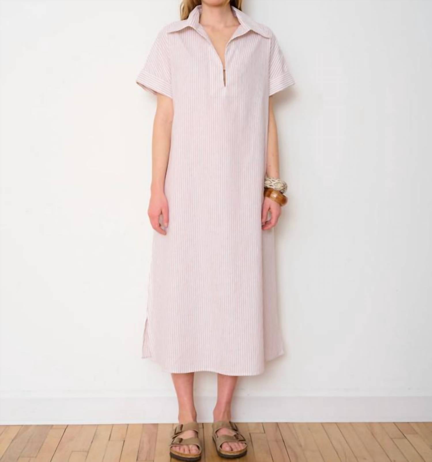 WE-AR4 Darla Midi Dress in beige stripe - women's dress