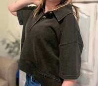 Heyson - Mineral Wash Terry Crop Sweatshirt Top
