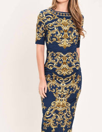 Flying Tomato - Nobel Golden Flourish Woven Midi Dress