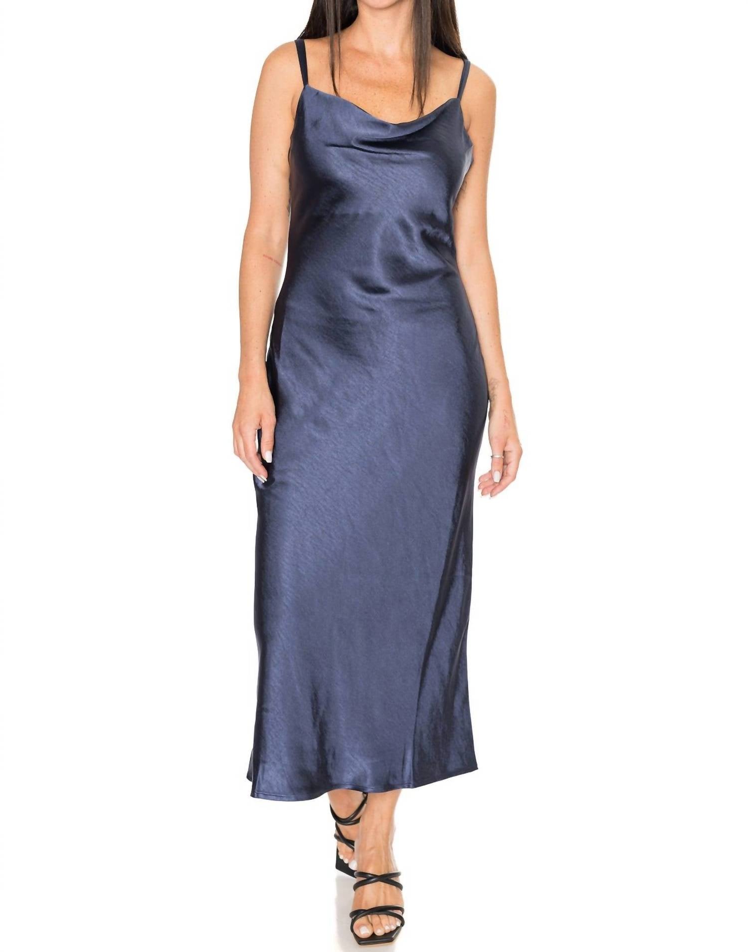 LINDA SATIN COWL NECK SLIP MAXI DRESS