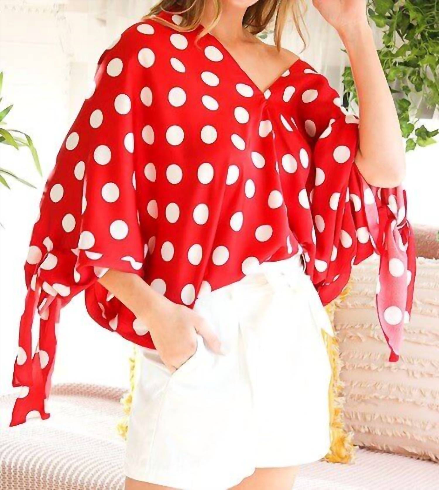 Vine & Love - Darla Polka Dot Tie Detail Blouse