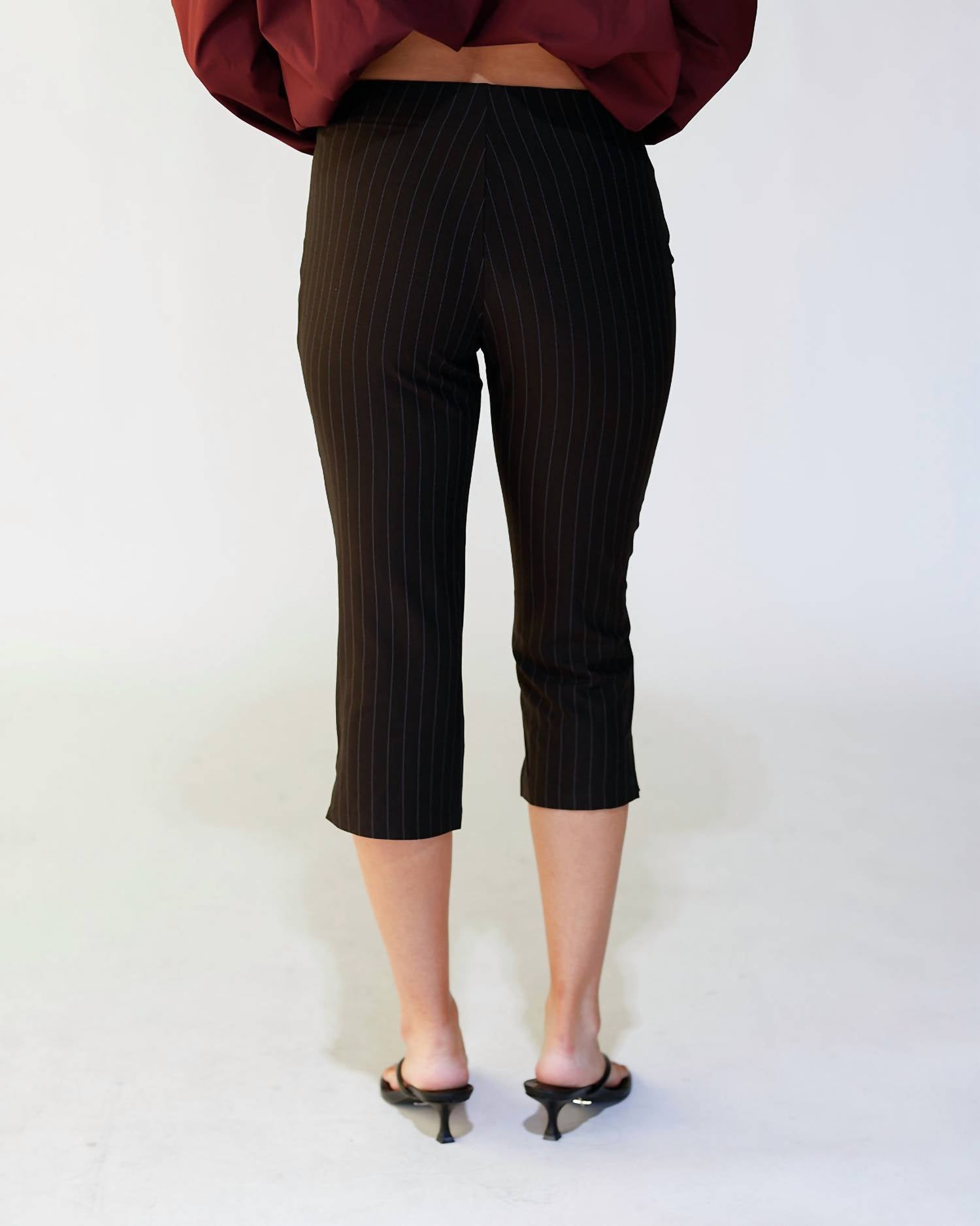 NIA Cruz Pinstripe Capri Pants in black - women's pants - detail view