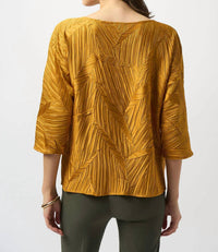 Joseph Ribkoff - Pleated Scoop Neckline 3/4 Sleeves Boxy Top