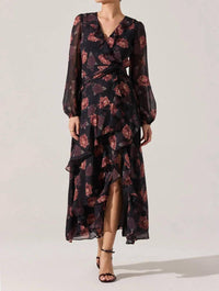 ASTR Corrina Floral Ruffle Maxi Dress in black 1 - women's dress - alternate view