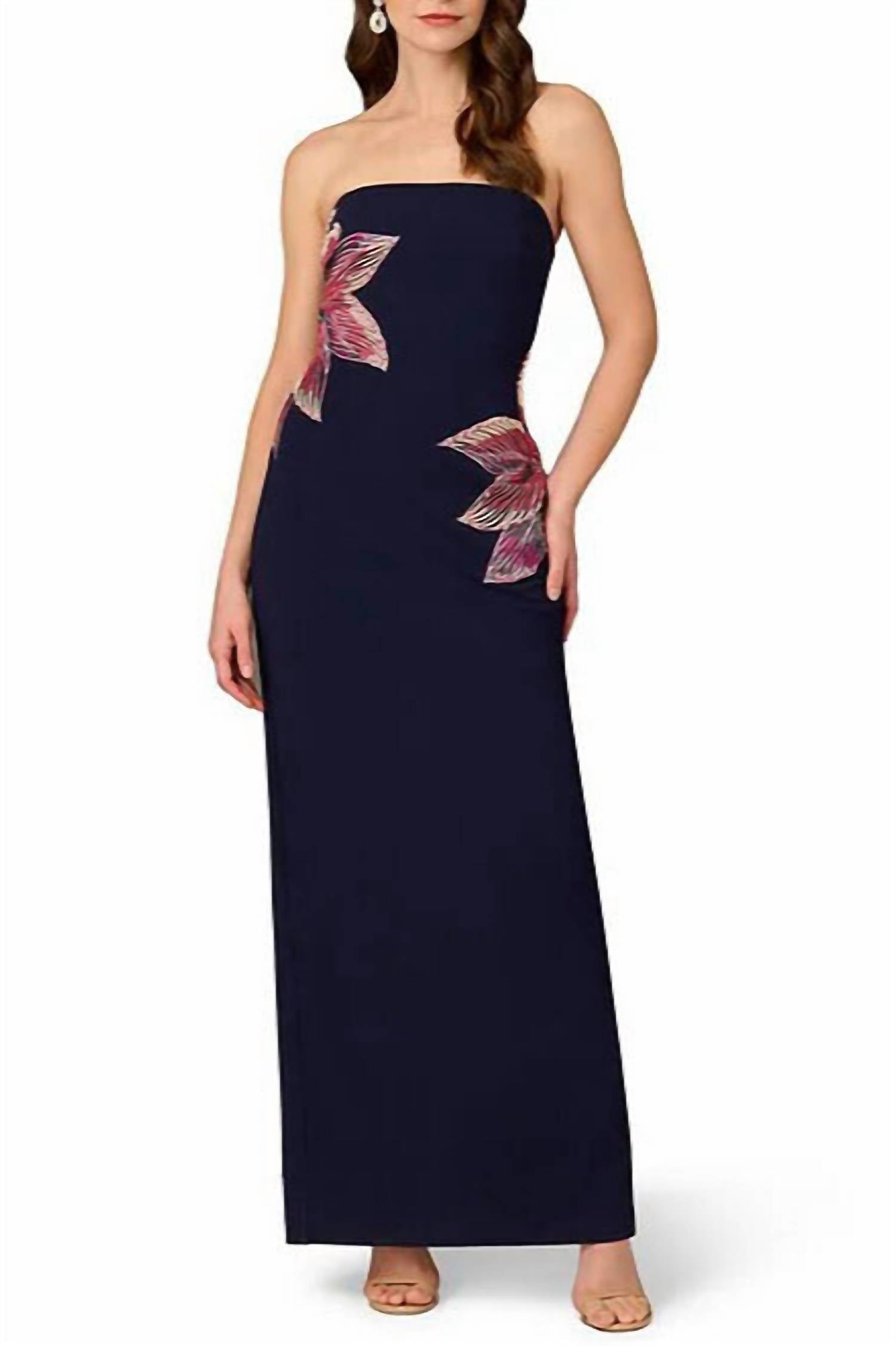 Aidan Mattox - Beaded Floral Strapless Gown Dress