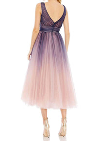Mac Duggal - Pleated Bodice Tulle A-line Midi Dress