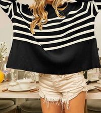 La Miel - Super Soft Striped Mock Neck Loose Fit Sweater