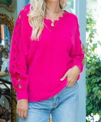 Sweet Lovely By Jen - Lace V Neck Sweater