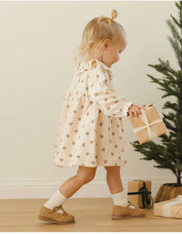 Quincy Mae Velour Baby Dress in holly berry - kids' dress - detail view