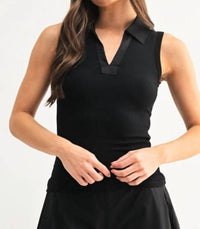 mono b Summer Breeze Polo Top in black - women's tank top - alternate view