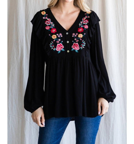 Jodifl - Embroidered Babydoll Top