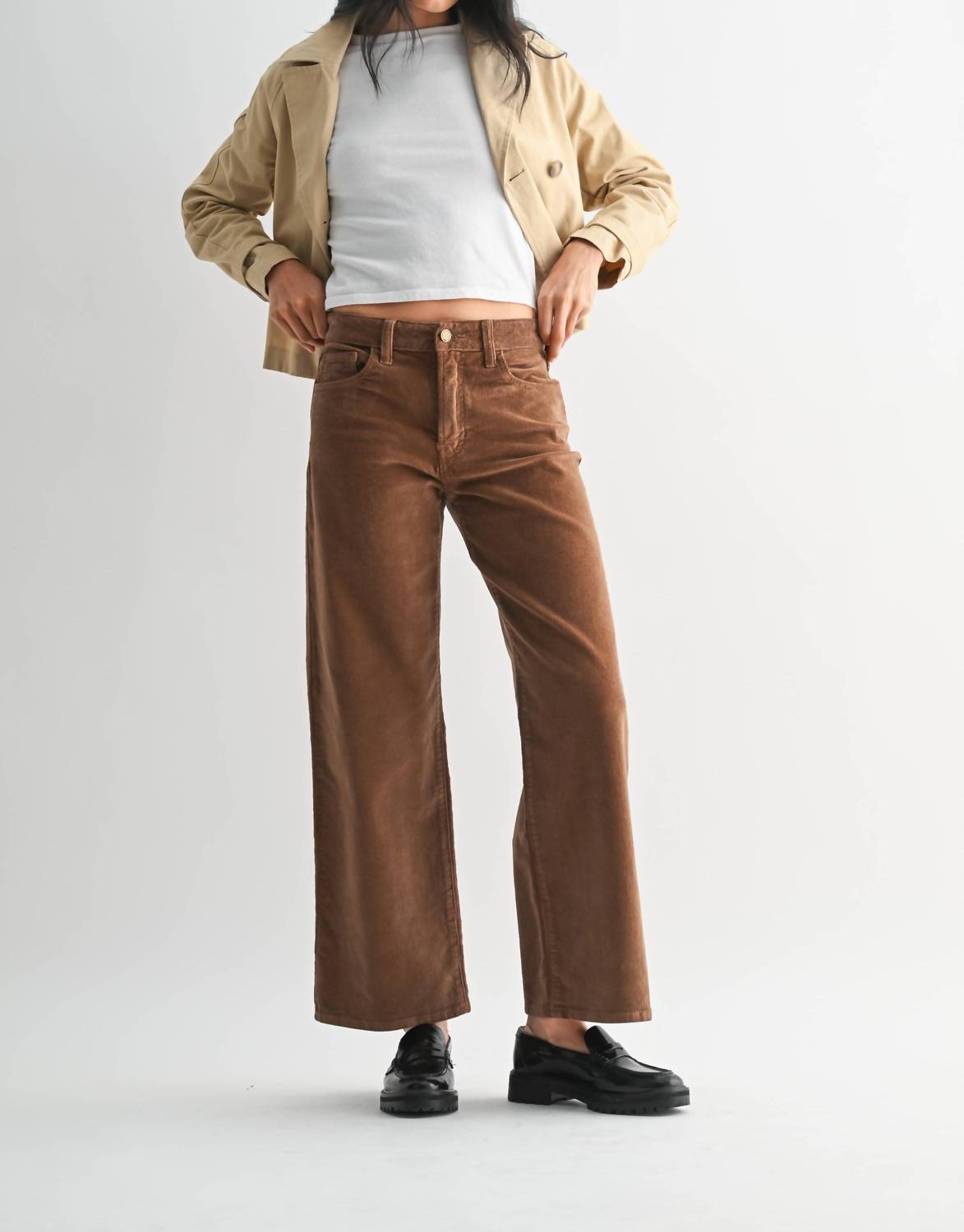 JUST BLACK DENIM Wide Leg Corduroy Pants in khaki - women's pants - detail view