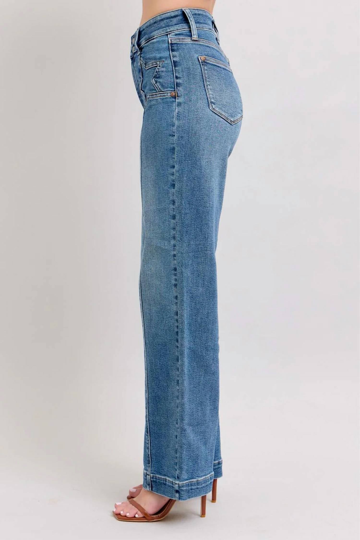 Judy Blue - High Waist Star Wide Leg Jeans