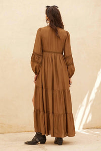 Promesa - TONAL-STRIPE LACE TRIM BUTTON FRONT MAXI DRESS