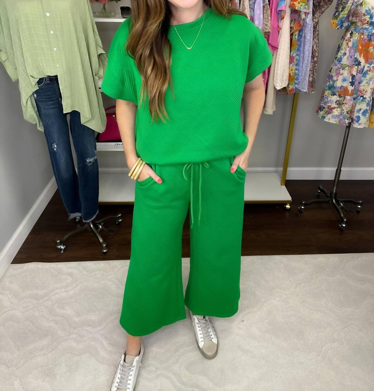 SEE AND BE SEEN Call My Jet Textured Pants in green - women's pants - view 5
