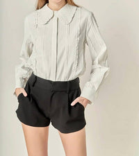 English Factory - Women's Classic Pintuck Ruffle Shirt