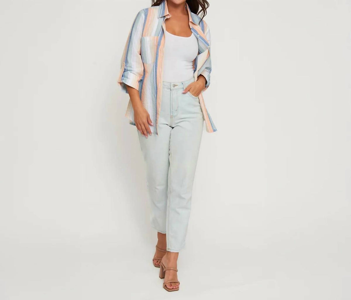 Elsie & Zoey - Wynn Striped Long Sleeve Collared Top