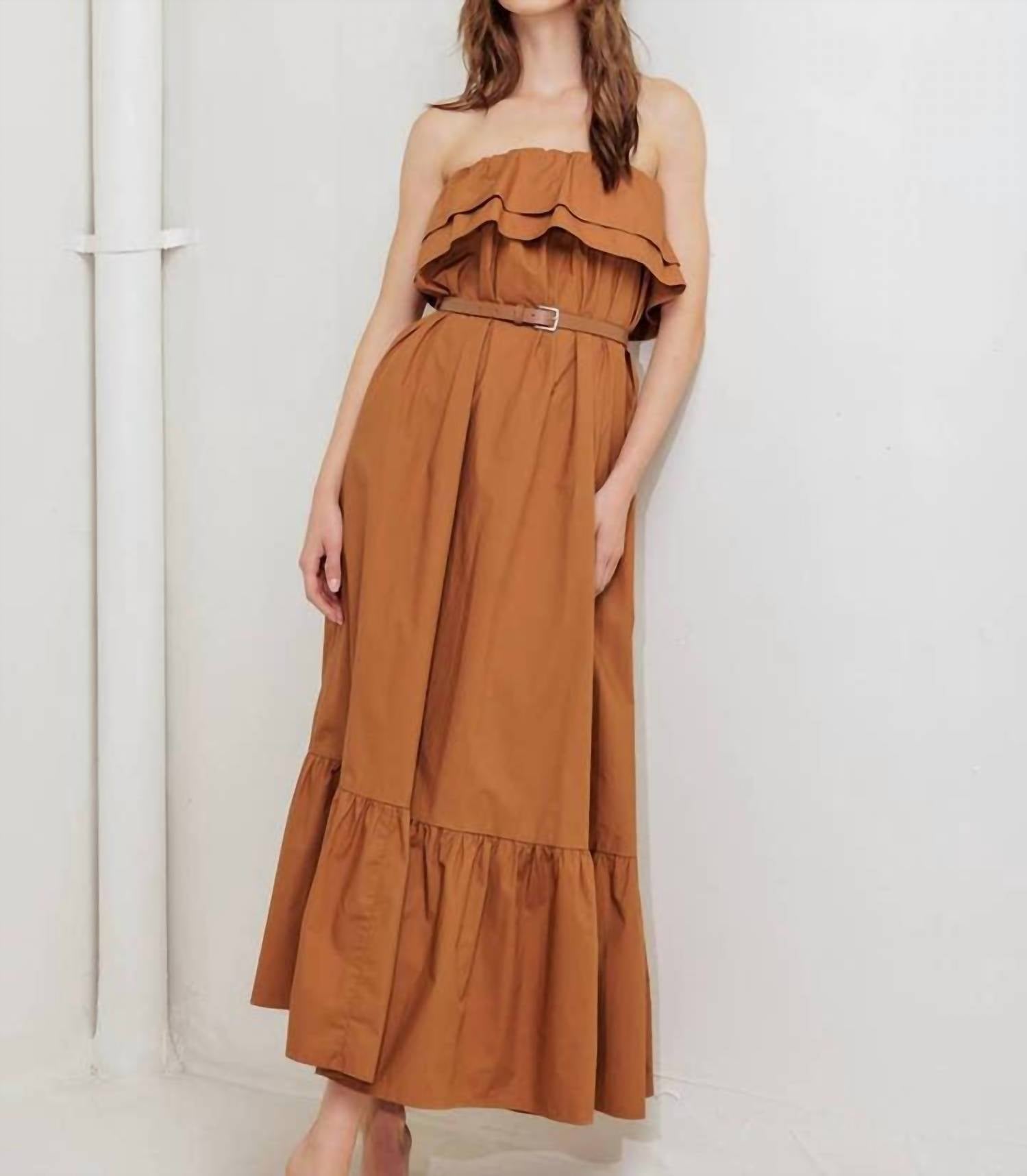 Flying Tomato - Strapless Milk And Honey Woven Midi Dress