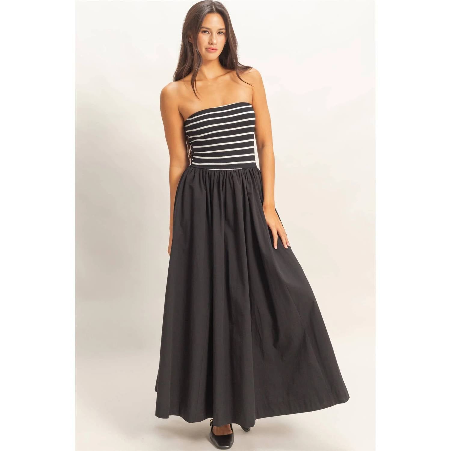 Hyfve - Striped Strapless Flowy Midi Dress