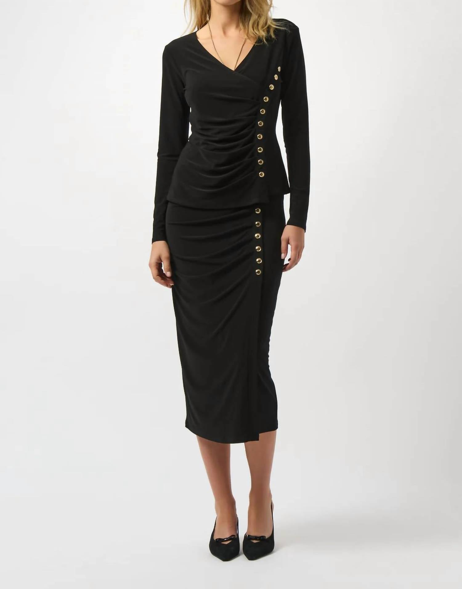Joseph Ribkoff - Faux Wrap V-neck Long Sleeves Fitted Top