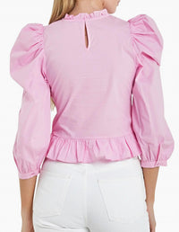 English Factory - Smocked Puff Shoulder Poplin Top