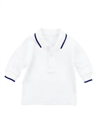 Florence Eiseman Boys' Long Sleeve Polo With Tipping in white navy - kids' shirt