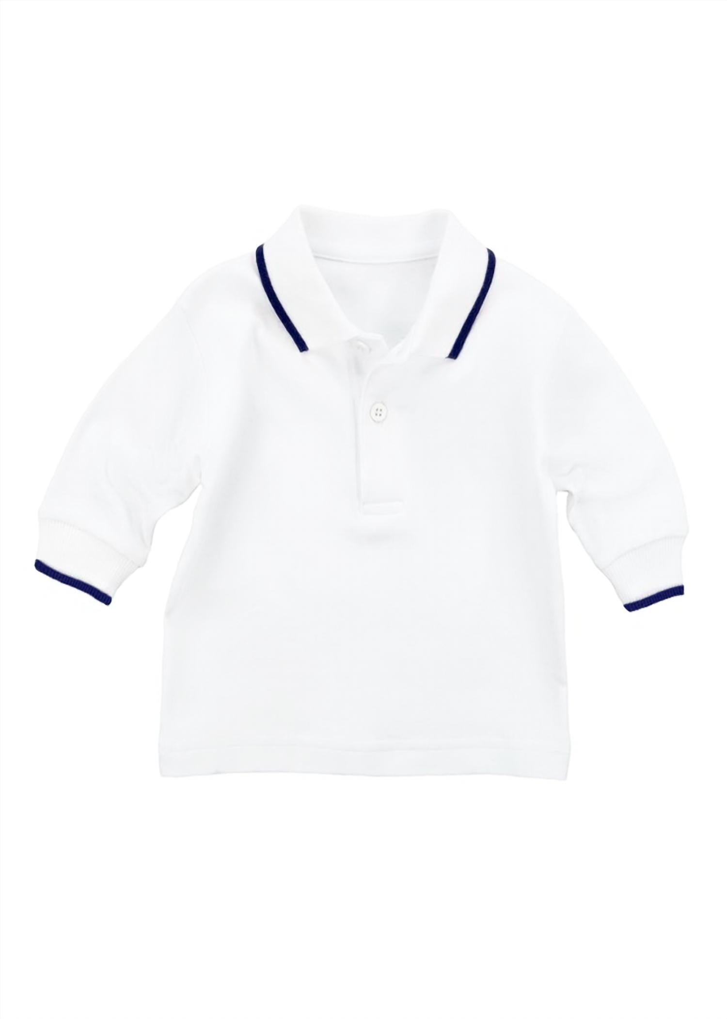 Florence Eiseman Boys' Long Sleeve Polo With Tipping in white navy - kids' shirt