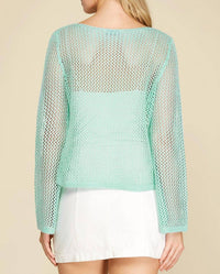 SHE + SKY Open-knit Metallic Thread Sweater Top in aqua - women's sweater - alternate view