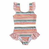 Emerson And Friends - Girl's Sunset Stripes Flutter Bikini Swimsuit