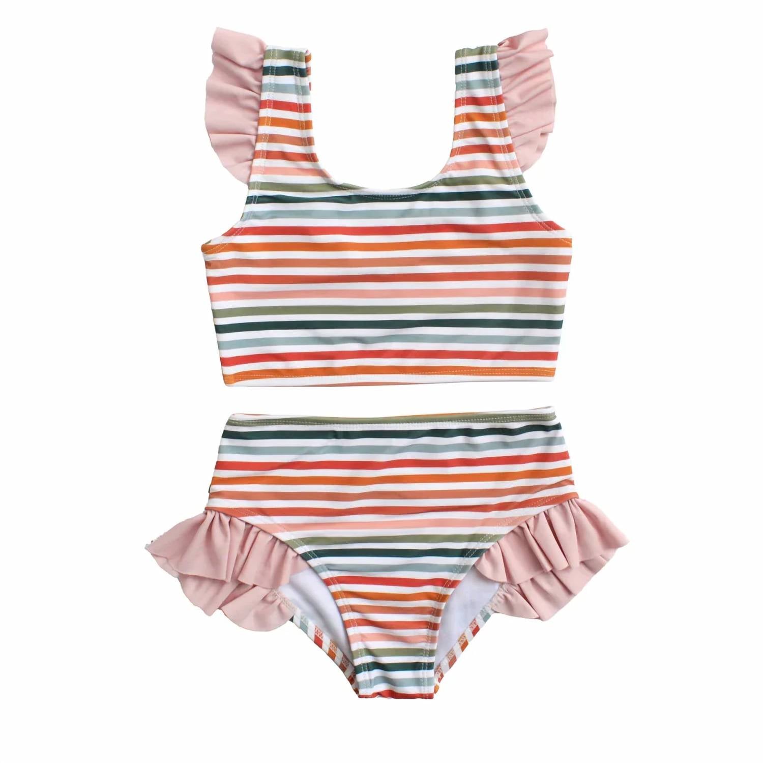 Emerson And Friends - Girl's Sunset Stripes Flutter Bikini Swimsuit