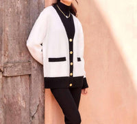 Karen Kane Colorblock Cardigan Sweater in ivory with black - women's cardigan - view 4