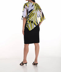Frank Lyman - Asymmetric Leaf Chiffon Overlay Dress